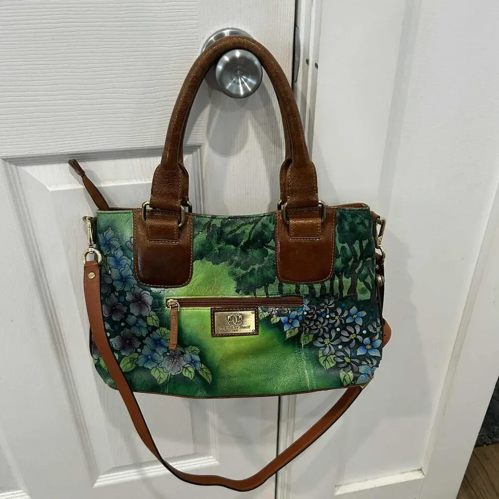 Original by Sharif 1827 Leather Hand Painted Dog Cats Shoulder Bag Purse - Picture 2 of 7